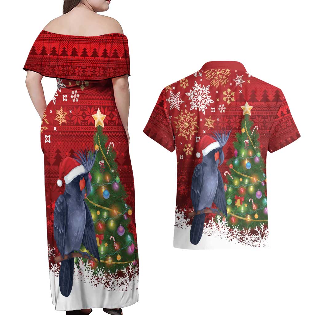 Australia Palm Cockatoo Christmas Couples Matching Off Shoulder Maxi Dress and Hawaiian Shirt Goliath Cockatoo Santa Merry Chrissie - Aussie Hoodie