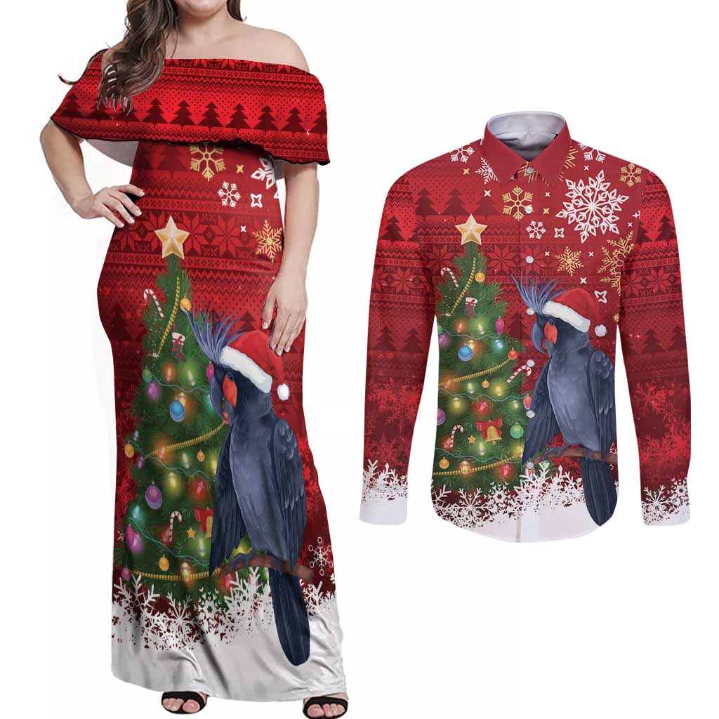 Australia Palm Cockatoo Christmas Couples Matching Off Shoulder Maxi Dress and Long Sleeve Button Shirt Goliath Cockatoo Santa Merry Chrissie - Aussie Hoodie