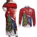 Australia Palm Cockatoo Christmas Couples Matching Off Shoulder Maxi Dress and Long Sleeve Button Shirt Goliath Cockatoo Santa Merry Chrissie - Aussie Hoodie