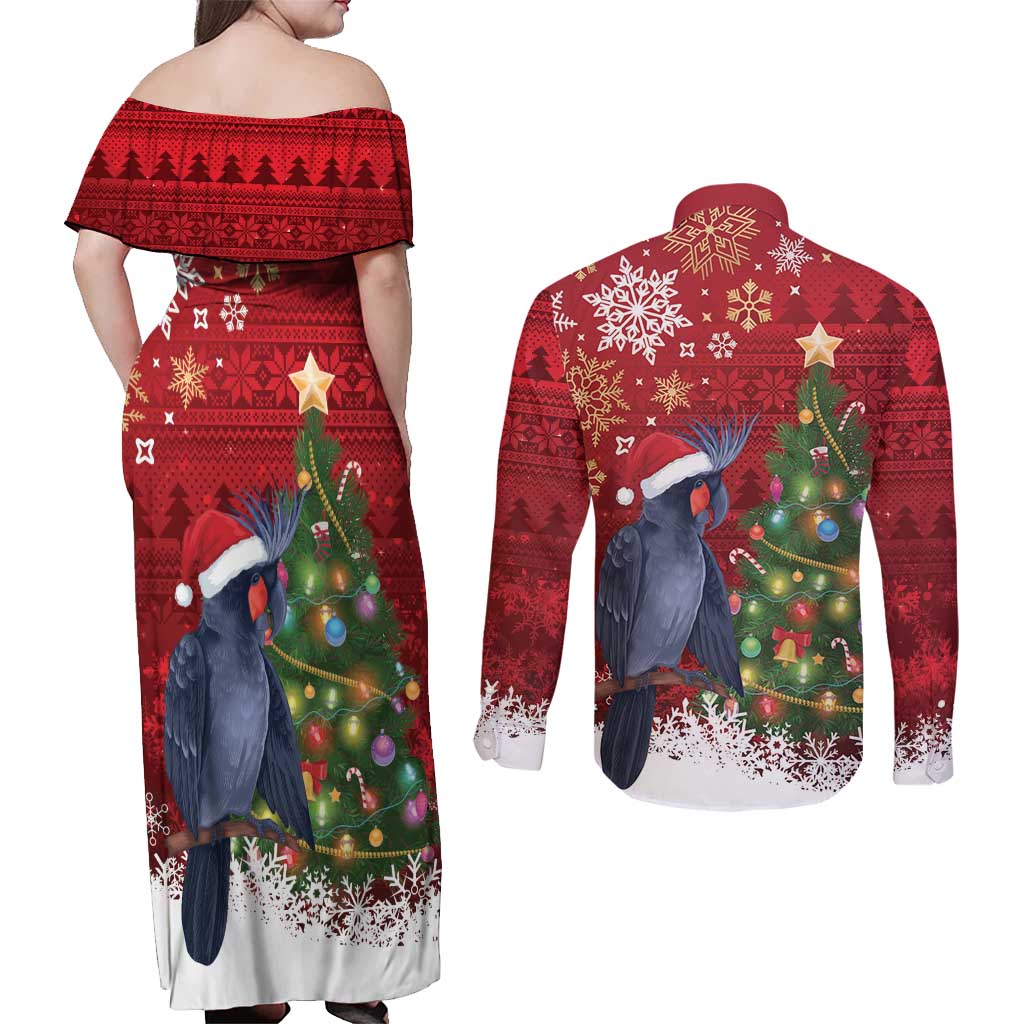 Australia Palm Cockatoo Christmas Couples Matching Off Shoulder Maxi Dress and Long Sleeve Button Shirt Goliath Cockatoo Santa Merry Chrissie - Aussie Hoodie