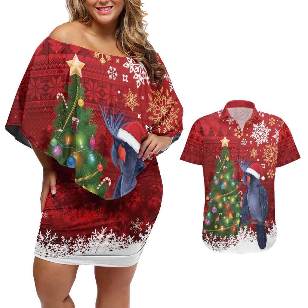 Australia Palm Cockatoo Christmas Couples Matching Off Shoulder Short Dress and Hawaiian Shirt Goliath Cockatoo Santa Merry Chrissie - Aussie Hoodie