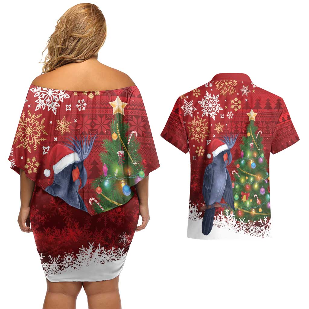 Australia Palm Cockatoo Christmas Couples Matching Off Shoulder Short Dress and Hawaiian Shirt Goliath Cockatoo Santa Merry Chrissie - Aussie Hoodie