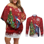 Australia Palm Cockatoo Christmas Couples Matching Off Shoulder Short Dress and Long Sleeve Button Shirt Goliath Cockatoo Santa Merry Chrissie - Aussie Hoodie