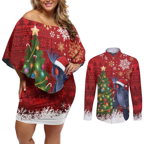 Australia Palm Cockatoo Christmas Couples Matching Off Shoulder Short Dress and Long Sleeve Button Shirt Goliath Cockatoo Santa Merry Chrissie - Aussie Hoodie