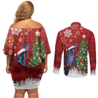 Australia Palm Cockatoo Christmas Couples Matching Off Shoulder Short Dress and Long Sleeve Button Shirt Goliath Cockatoo Santa Merry Chrissie - Aussie Hoodie