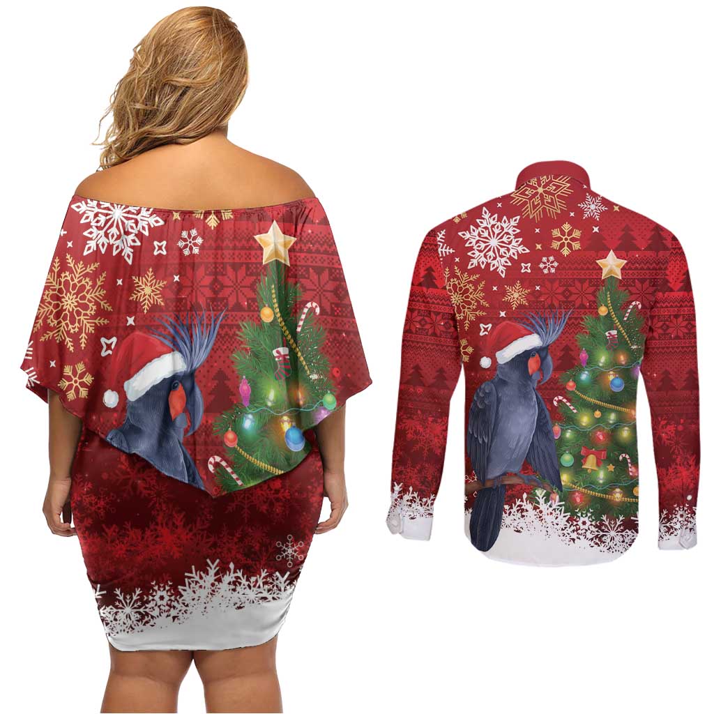 Australia Palm Cockatoo Christmas Couples Matching Off Shoulder Short Dress and Long Sleeve Button Shirt Goliath Cockatoo Santa Merry Chrissie - Aussie Hoodie