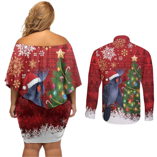Australia Palm Cockatoo Christmas Couples Matching Off Shoulder Short Dress and Long Sleeve Button Shirt Goliath Cockatoo Santa Merry Chrissie - Aussie Hoodie