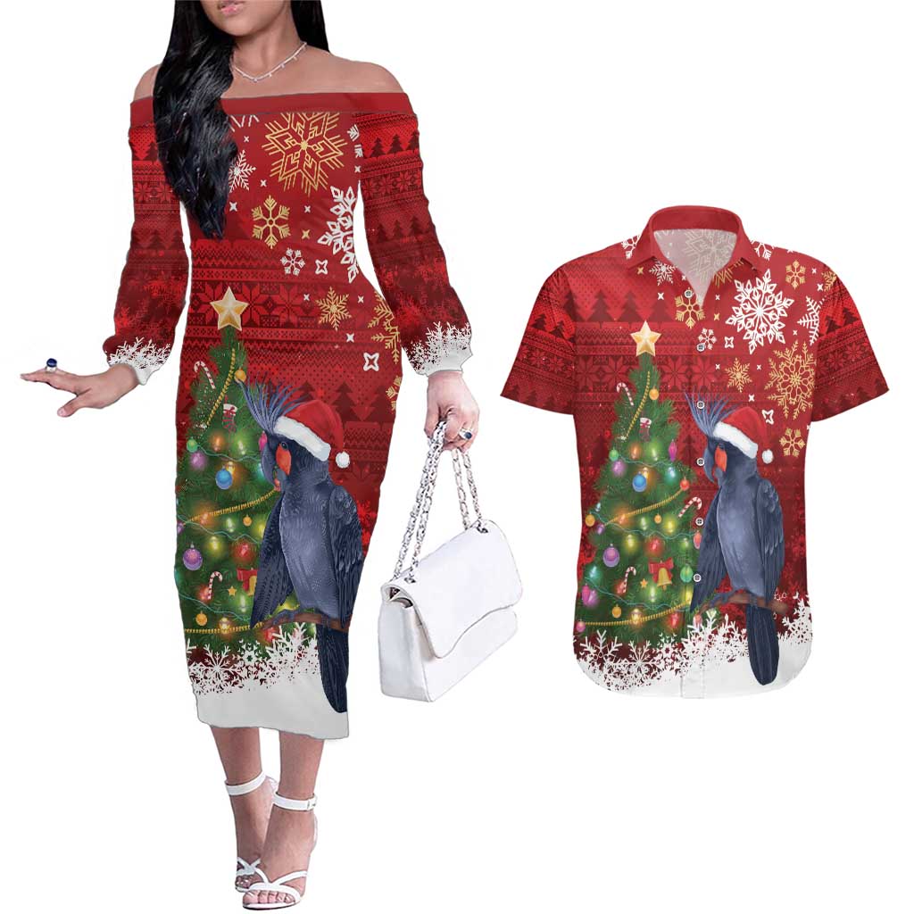 Australia Palm Cockatoo Christmas Couples Matching Off The Shoulder Long Sleeve Dress and Hawaiian Shirt Goliath Cockatoo Santa Merry Chrissie - Aussie Hoodie