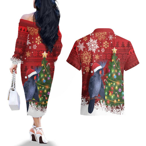 Australia Palm Cockatoo Christmas Couples Matching Off The Shoulder Long Sleeve Dress and Hawaiian Shirt Goliath Cockatoo Santa Merry Chrissie - Aussie Hoodie