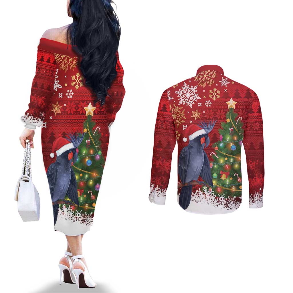 Australia Palm Cockatoo Christmas Couples Matching Off The Shoulder Long Sleeve Dress and Long Sleeve Button Shirt Goliath Cockatoo Santa Merry Chrissie - Aussie Hoodie