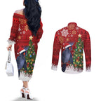 Australia Palm Cockatoo Christmas Couples Matching Off The Shoulder Long Sleeve Dress and Long Sleeve Button Shirt Goliath Cockatoo Santa Merry Chrissie - Aussie Hoodie