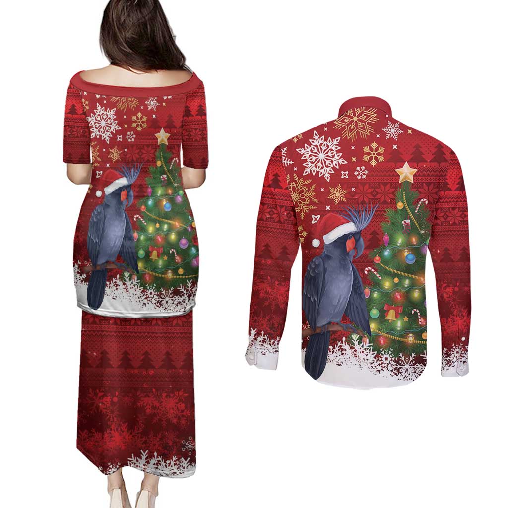 Australia Palm Cockatoo Christmas Couples Matching Puletasi and Long Sleeve Button Shirt Goliath Cockatoo Santa Merry Chrissie - Aussie Hoodie