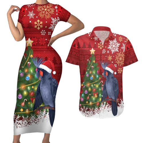 Australia Palm Cockatoo Christmas Couples Matching Short Sleeve Bodycon Dress and Hawaiian Shirt Goliath Cockatoo Santa Merry Chrissie - Aussie Hoodie
