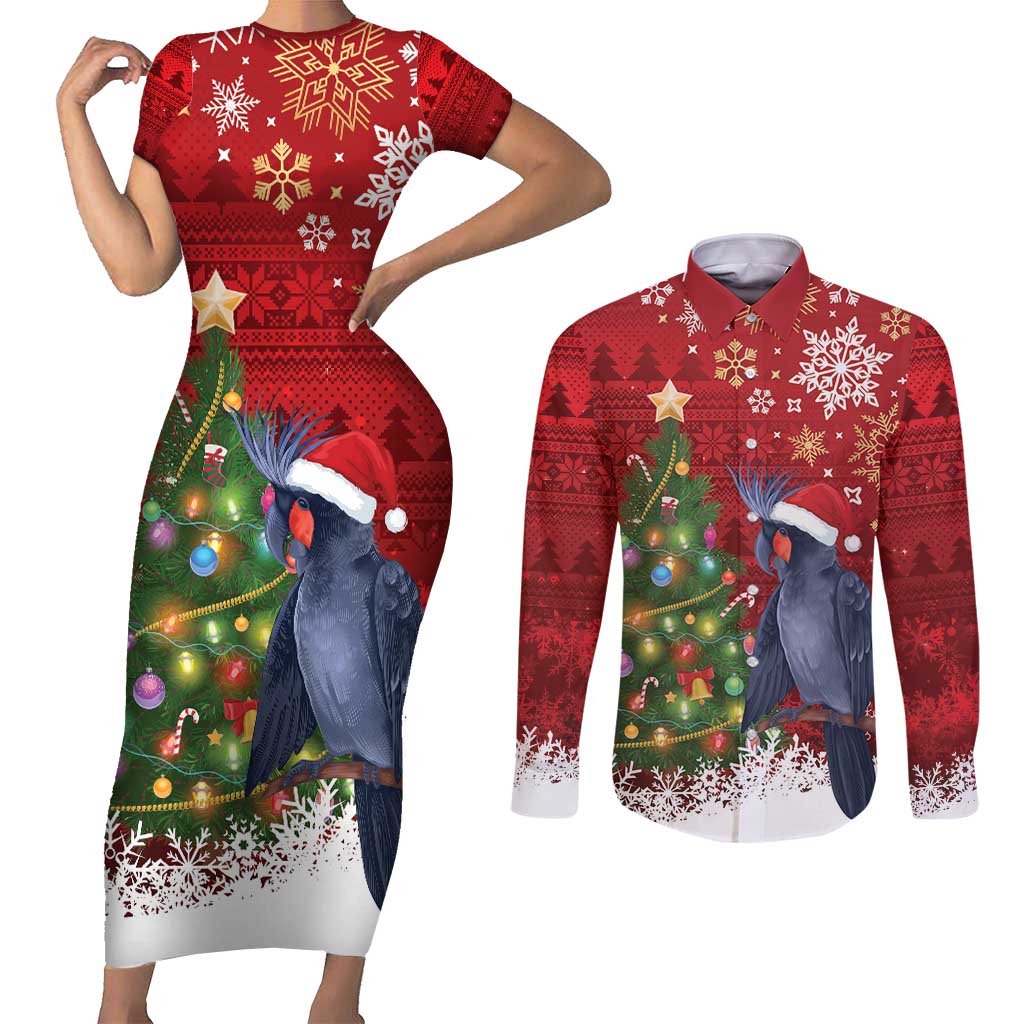 Australia Palm Cockatoo Christmas Couples Matching Short Sleeve Bodycon Dress and Long Sleeve Button Shirt Goliath Cockatoo Santa Merry Chrissie - Aussie Hoodie