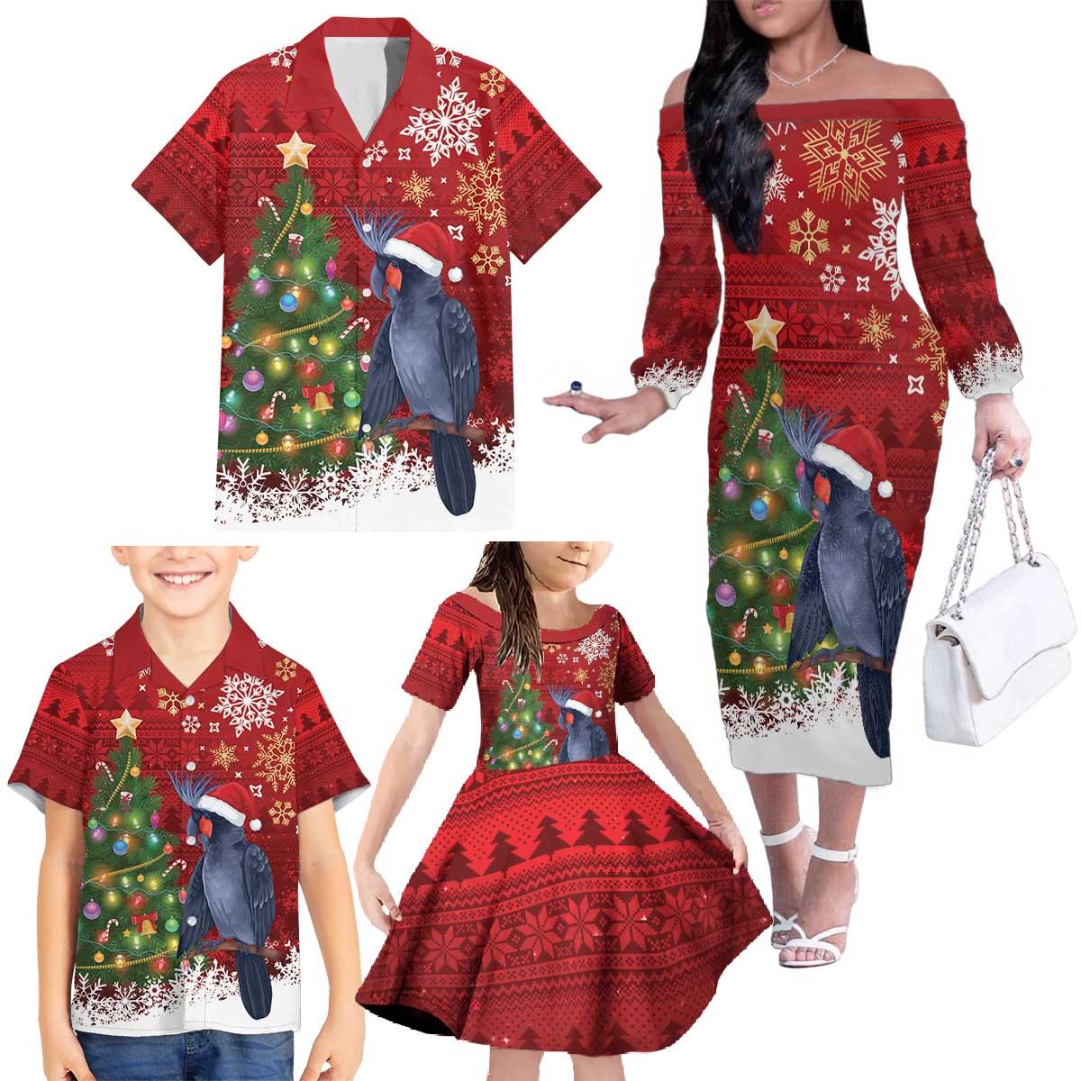 Australia Palm Cockatoo Christmas Family Matching Off The Shoulder Long Sleeve Dress and Hawaiian Shirt Goliath Cockatoo Santa Merry Chrissie - Aussie Hoodie