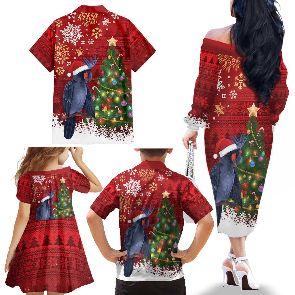 Australia Palm Cockatoo Christmas Family Matching Off The Shoulder Long Sleeve Dress and Hawaiian Shirt Goliath Cockatoo Santa Merry Chrissie - Aussie Hoodie