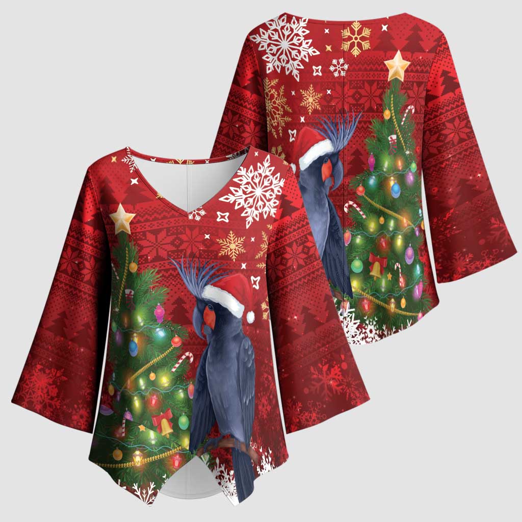Australia Palm Cockatoo Christmas Kimono Sleeve Blouse Goliath Cockatoo Santa Merry Chrissie - Aussie Hoodie