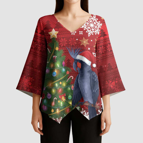 Australia Palm Cockatoo Christmas Kimono Sleeve Blouse Goliath Cockatoo Santa Merry Chrissie - Aussie Hoodie