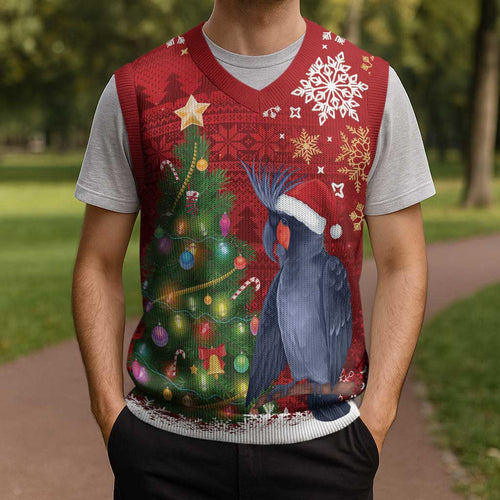 Australia Palm Cockatoo Christmas Knitted V-Neck Vest Goliath Cockatoo Santa Merry Chrissie - Aussie Hoodie