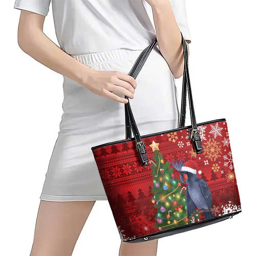 Australia Palm Cockatoo Christmas Leather Tote Bag Goliath Cockatoo Santa Merry Chrissie - Aussie Hoodie