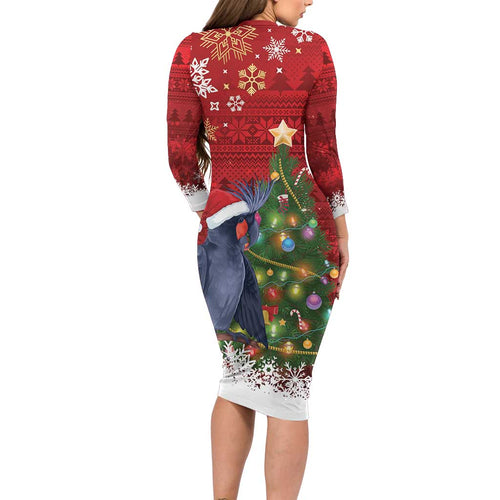 Australia Palm Cockatoo Christmas Long Sleeve Bodycon Dress Goliath Cockatoo Santa Merry Chrissie - Aussie Hoodie