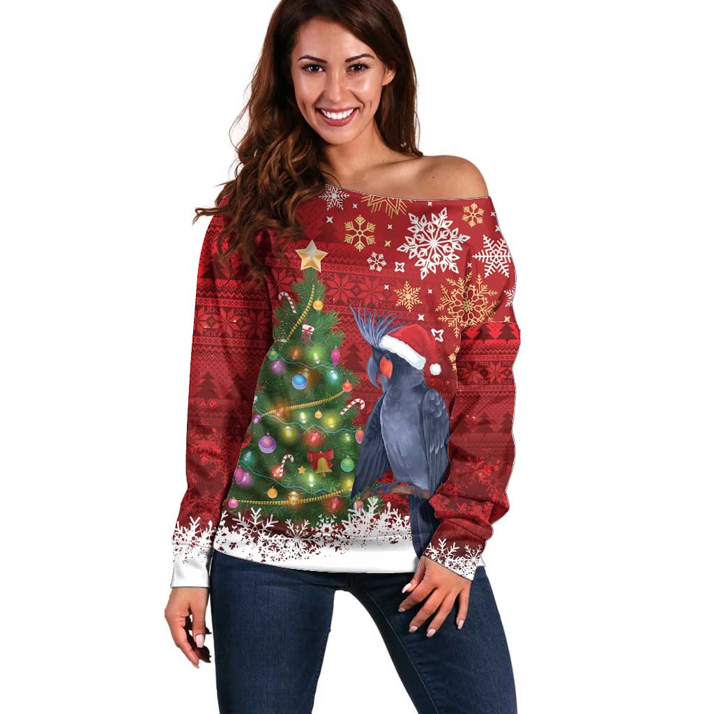 Australia Palm Cockatoo Christmas Off Shoulder Sweater Goliath Cockatoo Santa Merry Chrissie - Aussie Hoodie