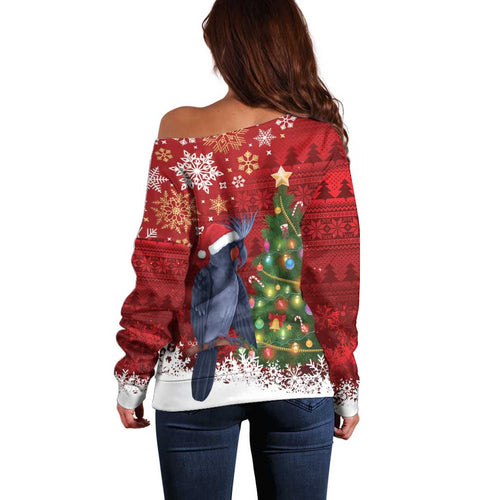 Australia Palm Cockatoo Christmas Off Shoulder Sweater Goliath Cockatoo Santa Merry Chrissie - Aussie Hoodie