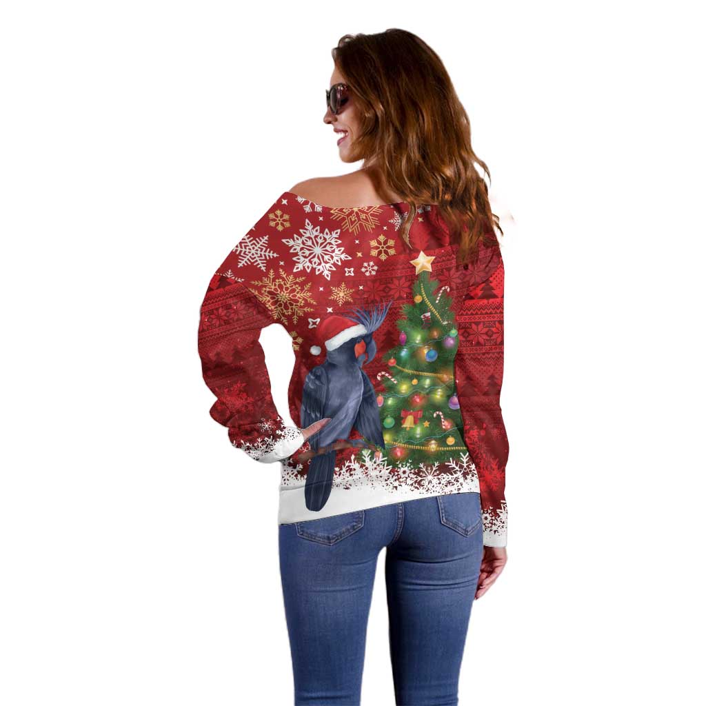 Australia Palm Cockatoo Christmas Off Shoulder Sweater Goliath Cockatoo Santa Merry Chrissie - Aussie Hoodie