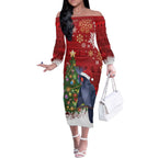 Australia Palm Cockatoo Christmas Off The Shoulder Long Sleeve Dress Goliath Cockatoo Santa Merry Chrissie - Aussie Hoodie