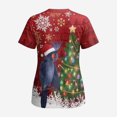 Australia Palm Cockatoo Christmas Scrub Top Goliath Cockatoo Santa Merry Chrissie - Aussie Hoodie