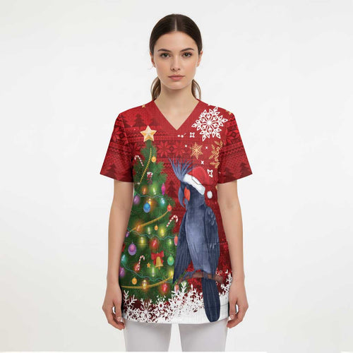 Australia Palm Cockatoo Christmas Scrub Top Goliath Cockatoo Santa Merry Chrissie - Aussie Hoodie