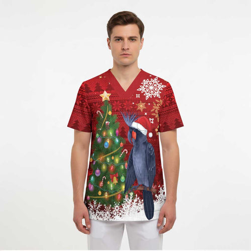 Australia Palm Cockatoo Christmas Scrub Top Goliath Cockatoo Santa Merry Chrissie - Aussie Hoodie