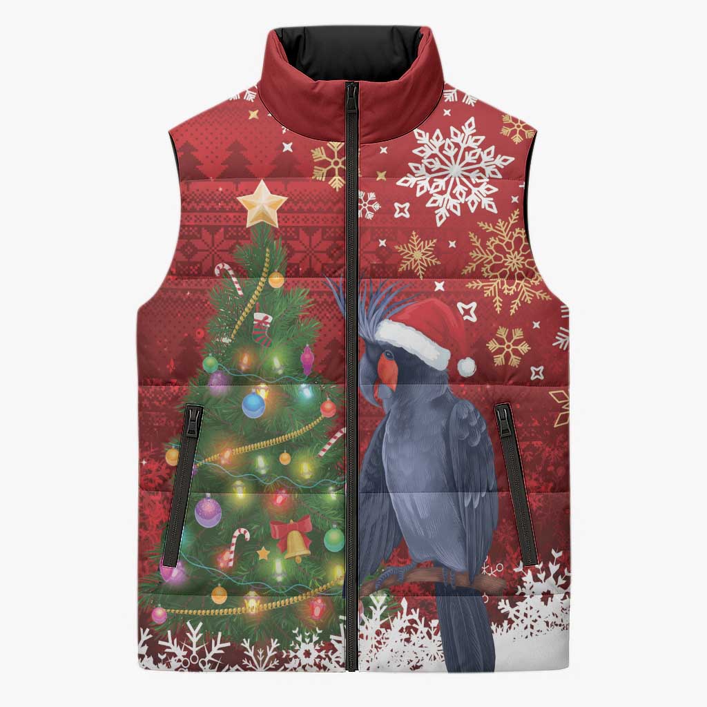 Australia Palm Cockatoo Christmas Sleeveless Puffer Jacket Goliath Cockatoo Santa Merry Chrissie - Aussie Hoodie