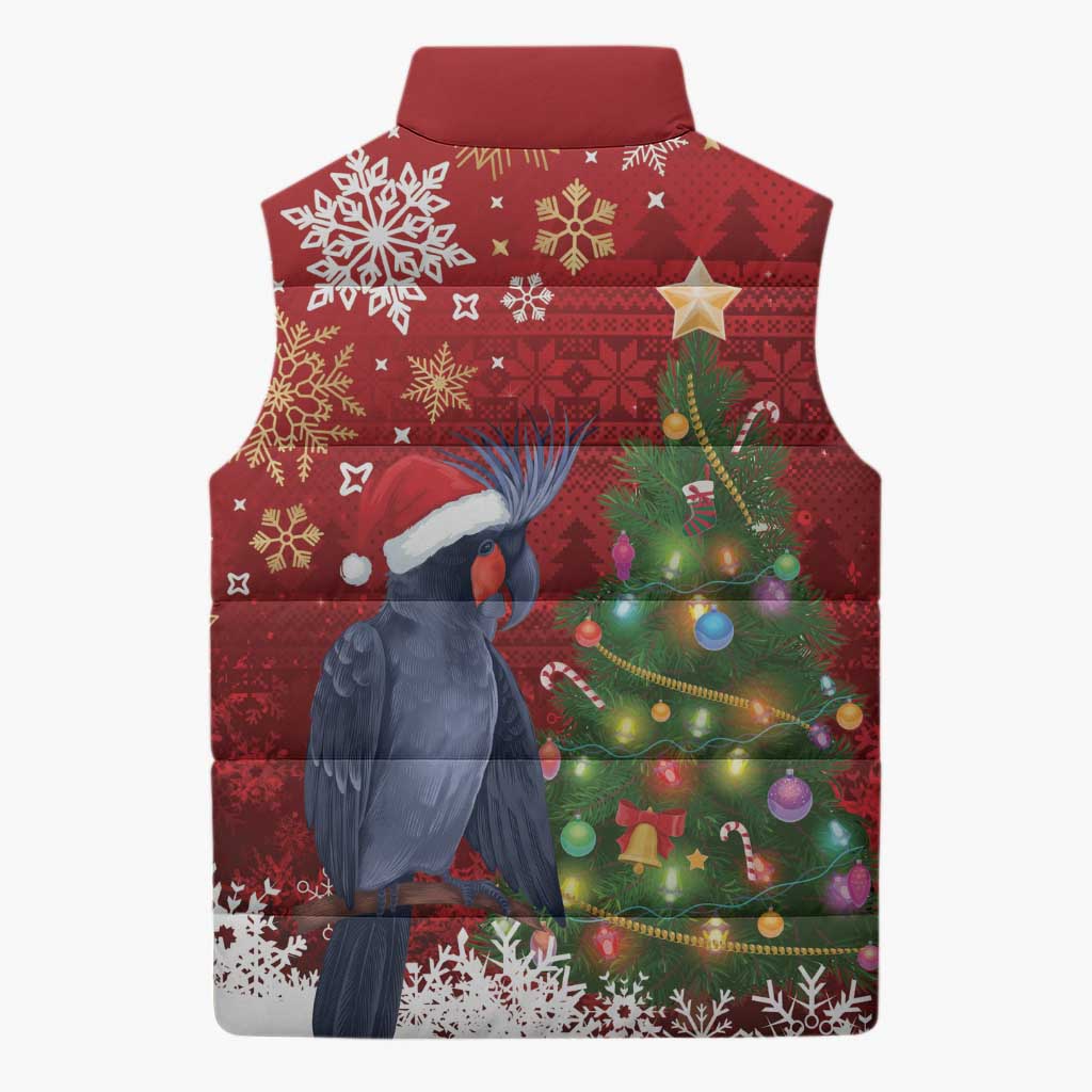 Australia Palm Cockatoo Christmas Sleeveless Puffer Jacket Goliath Cockatoo Santa Merry Chrissie - Aussie Hoodie