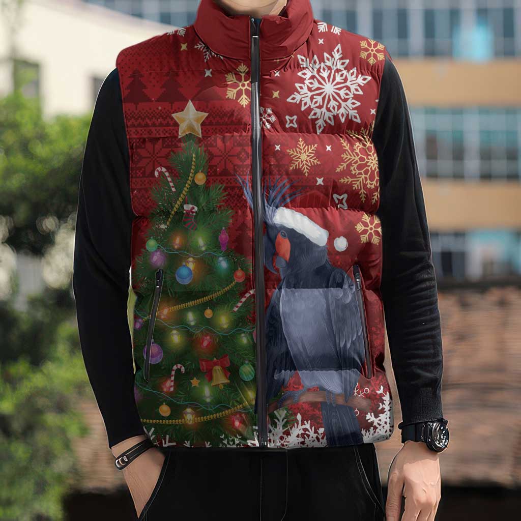 Australia Palm Cockatoo Christmas Sleeveless Puffer Jacket Goliath Cockatoo Santa Merry Chrissie - Aussie Hoodie
