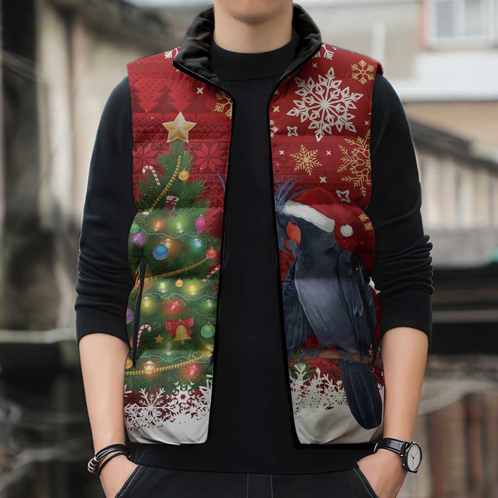 Australia Palm Cockatoo Christmas Sleeveless Puffer Jacket Goliath Cockatoo Santa Merry Chrissie - Aussie Hoodie
