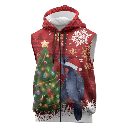 Australia Palm Cockatoo Christmas Sleeveless Zip Hoodie Goliath Cockatoo Santa Merry Chrissie LT14