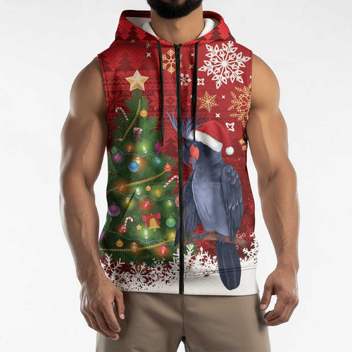 Australia Palm Cockatoo Christmas Sleeveless Zip Hoodie Goliath Cockatoo Santa Merry Chrissie LT14