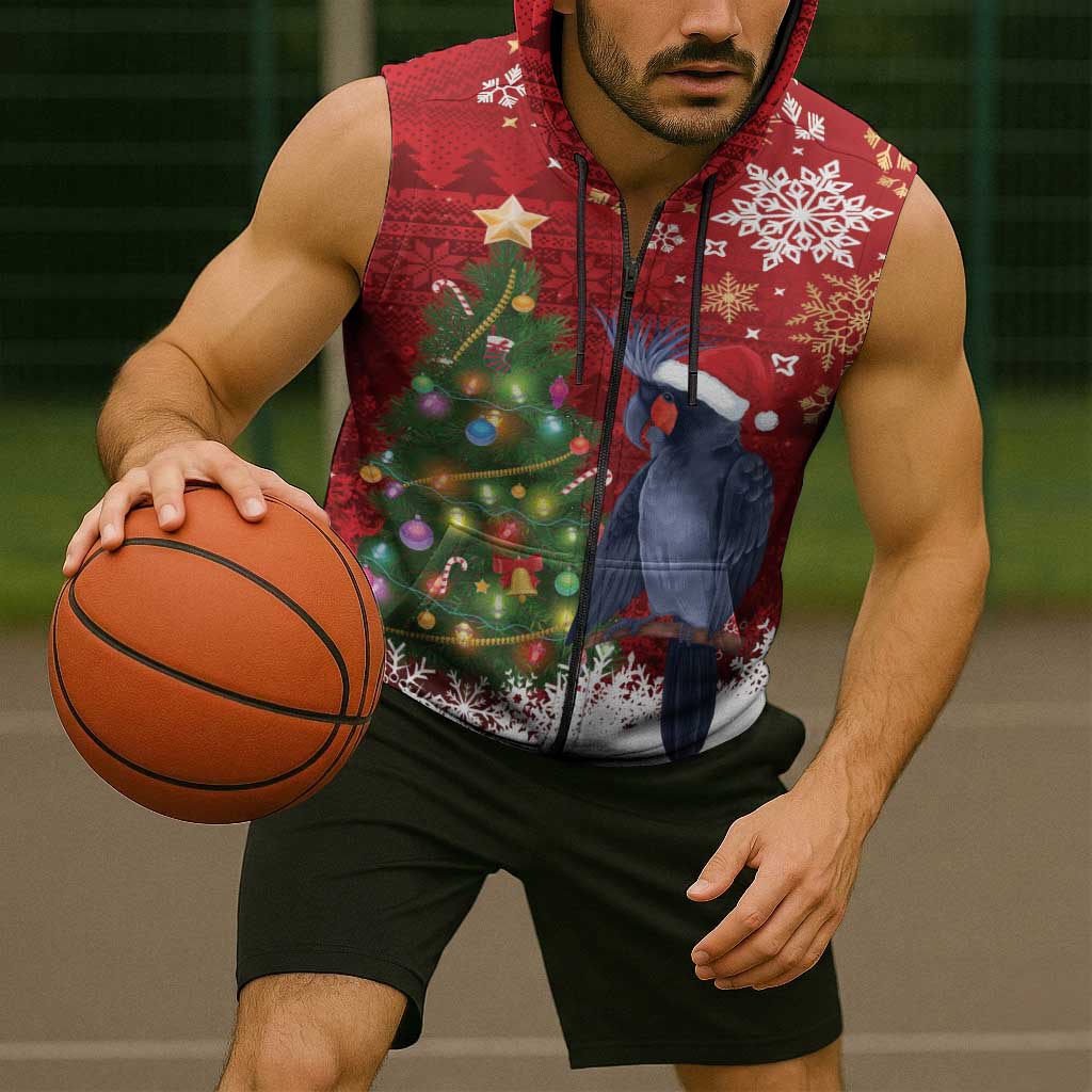 Australia Palm Cockatoo Christmas Sleeveless Zip Hoodie Goliath Cockatoo Santa Merry Chrissie LT14