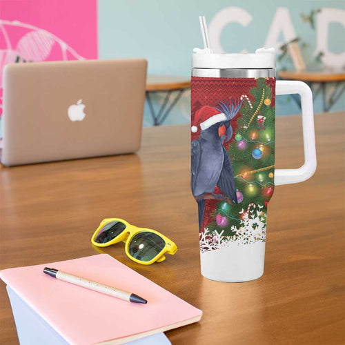 Australia Palm Cockatoo Christmas Tumbler With Handle Goliath Cockatoo Santa Merry Chrissie - Aussie Hoodie