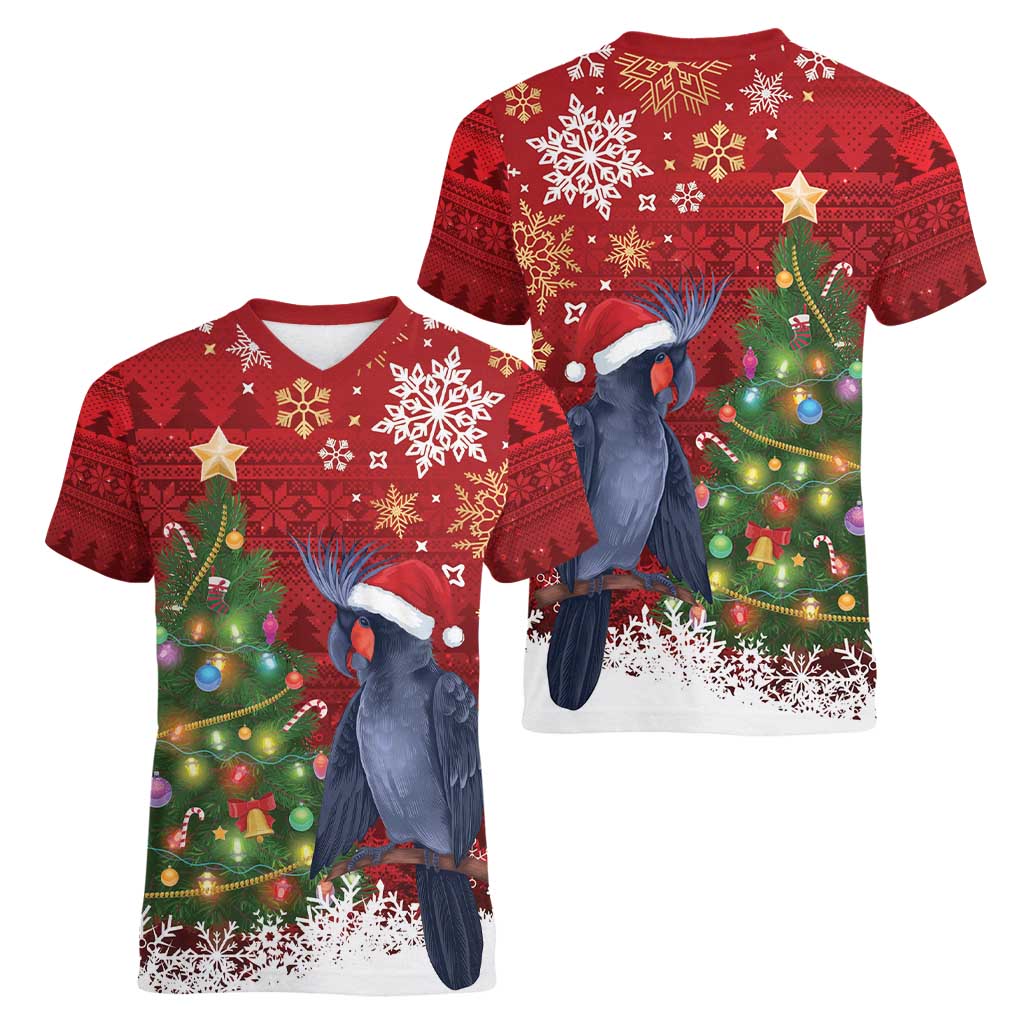 Australia Palm Cockatoo Christmas Women V-Neck T-Shirt Goliath Cockatoo Santa Merry Chrissie - Aussie Hoodie