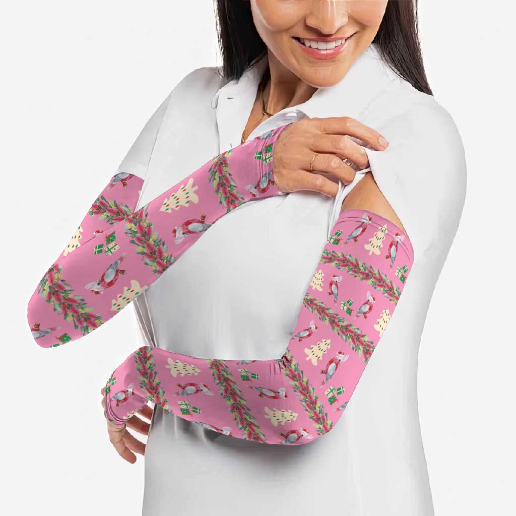 Australia Pink Galah Christmas Arm Sleeves Eolophus Roseicapilla Bottlebrush Seamless - Aussie Hoodie
