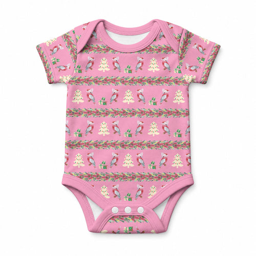 Australia Pink Galah Christmas Baby Onesie Eolophus Roseicapilla Bottlebrush Seamless