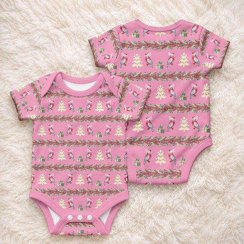 Australia Pink Galah Christmas Baby Onesie Eolophus Roseicapilla Bottlebrush Seamless