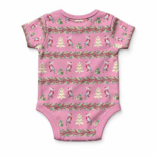 Australia Pink Galah Christmas Baby Onesie Eolophus Roseicapilla Bottlebrush Seamless