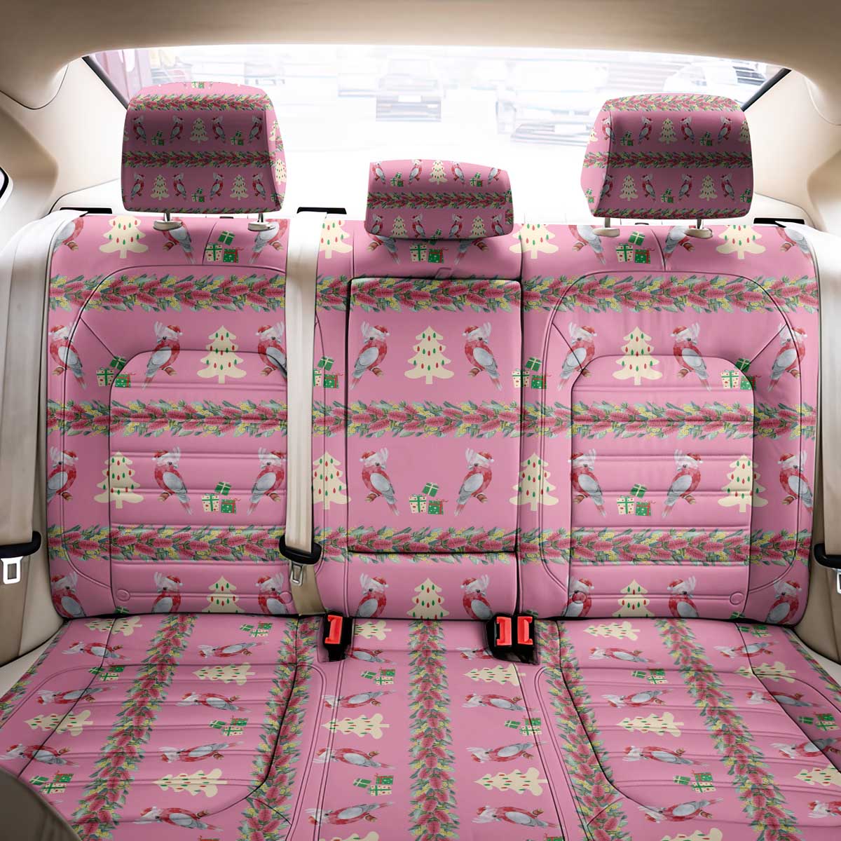 Australia Pink Galah Christmas Back Car Seat Cover Eolophus Roseicapilla Bottlebrush Seamless - Aussie Hoodie