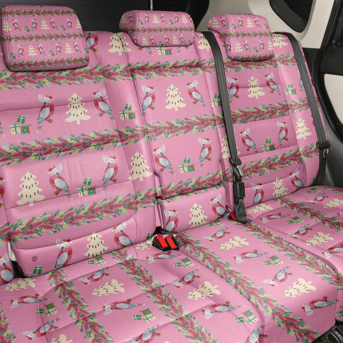 Australia Pink Galah Christmas Back Car Seat Cover Eolophus Roseicapilla Bottlebrush Seamless - Aussie Hoodie