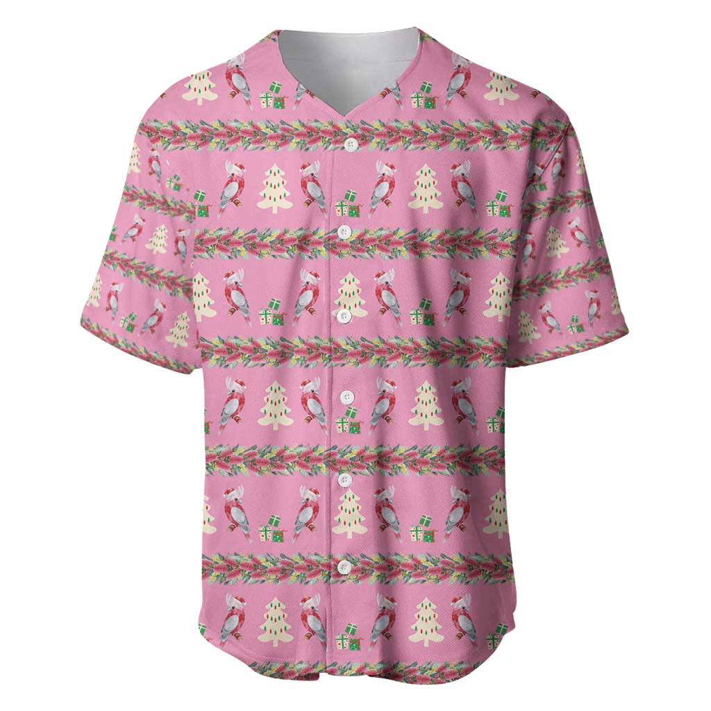 Australia Pink Galah Christmas Baseball Jersey Eolophus Roseicapilla Bottlebrush Seamless - Aussie Hoodie