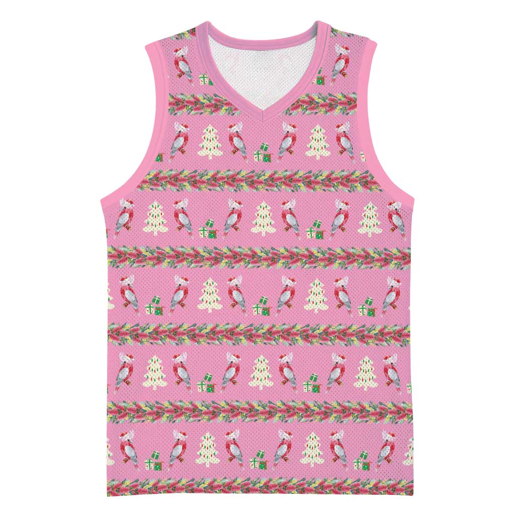 Australia Pink Galah Christmas Basketball Jersey Eolophus Roseicapilla Bottlebrush Seamless - Aussie Hoodie