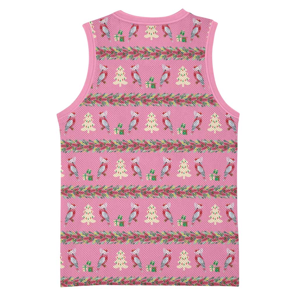 Australia Pink Galah Christmas Basketball Jersey Eolophus Roseicapilla Bottlebrush Seamless - Aussie Hoodie